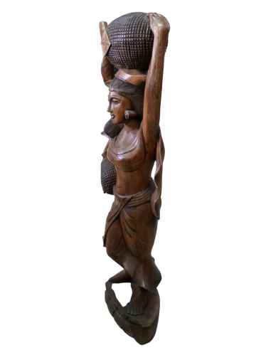 Statua in Teak Massello – Donna Indonesiana con...