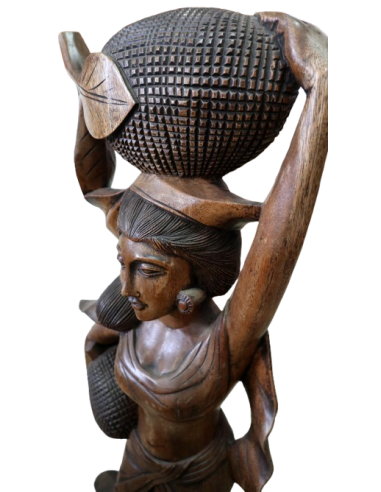 Statua in Teak Massello – Donna Indonesiana con...