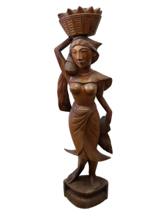 Statua Donna Indonesiana con Cesto di Frutta – Legno di... 2