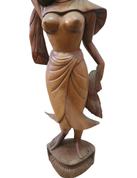 Statua Donna Indonesiana con Cesto di Frutta – Legno di Teak – H70 cm
