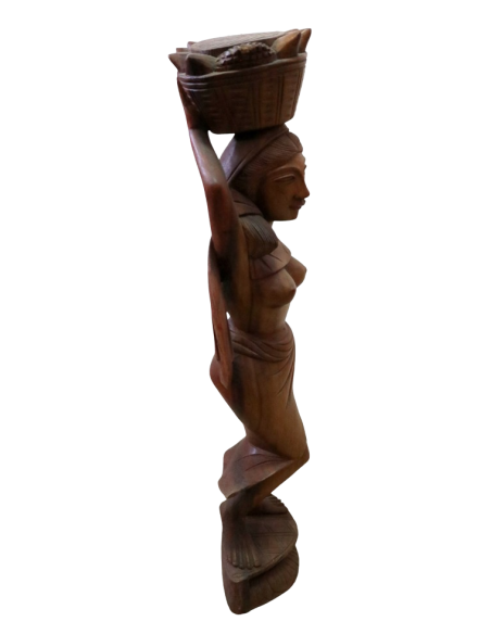 Statua Donna Indonesiana con Cesto di Frutta – Legno di Teak – H70 cm