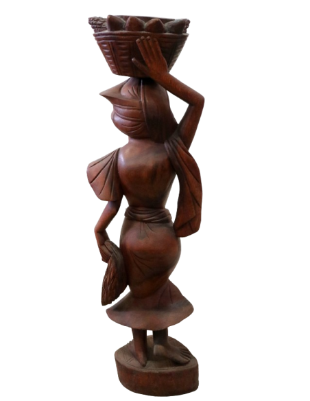 Statua Donna Indonesiana con Cesto di Frutta – Legno di Teak – H70 cm