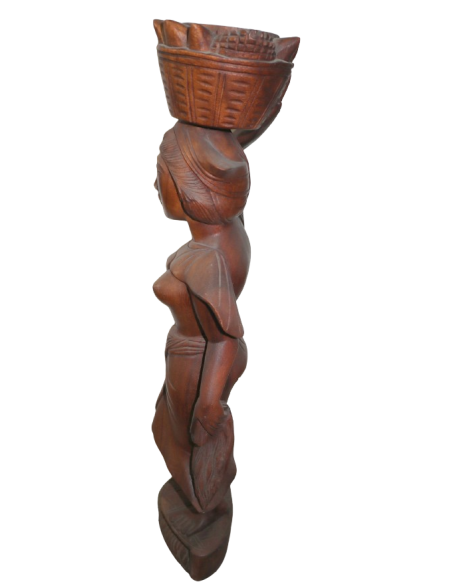 Statua Donna Indonesiana con Cesto di Frutta – Legno di Teak – H70 cm