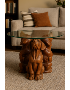 Tavolino da Fumo in Teak con Base Intagliata – Tre Cani...