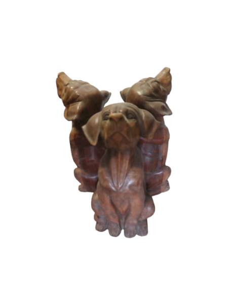 Tavolino da Fumo in Teak con Base Intagliata – Tre Cani – Ø60 cm – Artigianato Indonesiano