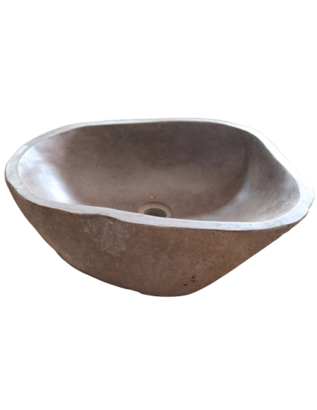 Lavandino in Pietra di Fiume Naturale 46x38x15 cm – Fatto a Mano in Indonesia | Design Unico e Autentico