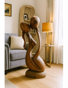 Statua Coppia di Amanti in Legno di Teak – Intagliata a...