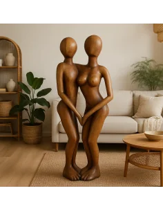 Statua "Coppia di Fidanzati" in Legno di Teak –...