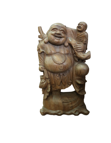 Statua Buddha della Felicità in Legno Massello | Intaglio Artigianale 81 cm