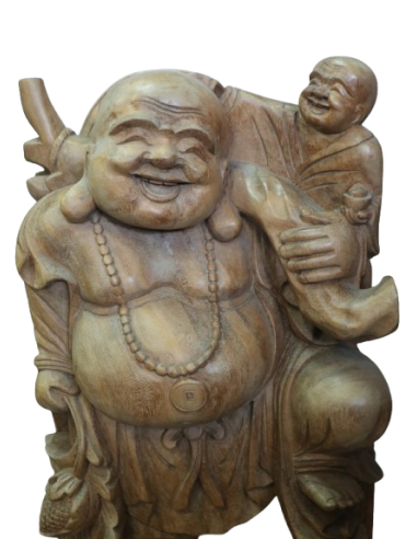 Statua Buddha della Felicità in Legno Massello...