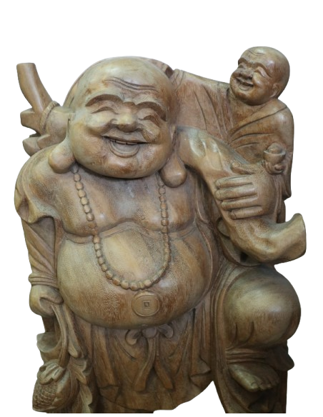 Statua Buddha della Felicità in Legno Massello | Intaglio Artigianale 81 cm