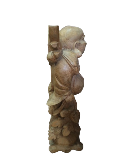 Statua Buddha della Felicità in Legno Massello | Intaglio Artigianale 81 cm