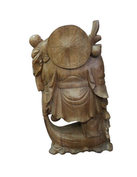 Statua Buddha della Felicità in Legno Massello | Intaglio Artigianale 81 cm