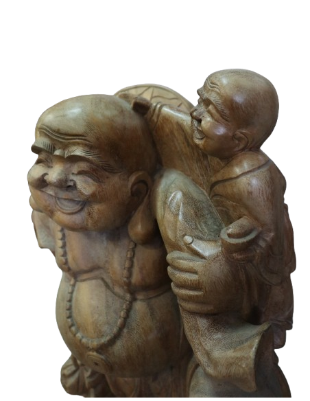 Statua Buddha della Felicità in Legno Massello | Intaglio Artigianale 81 cm