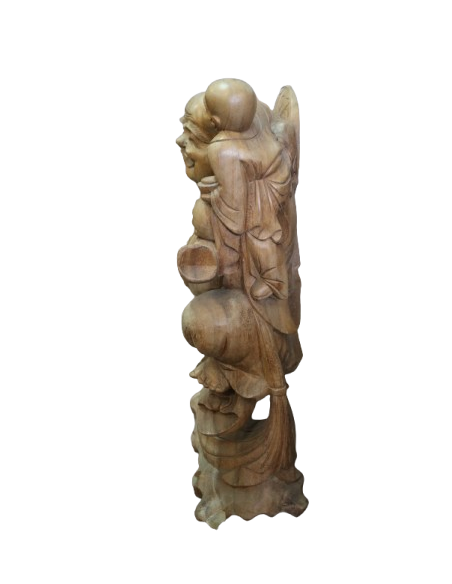 Statua Buddha della Felicità in Legno Massello | Intaglio Artigianale 81 cm