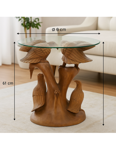 Tavolino Scultura in Teak con Aquile Intagliate...