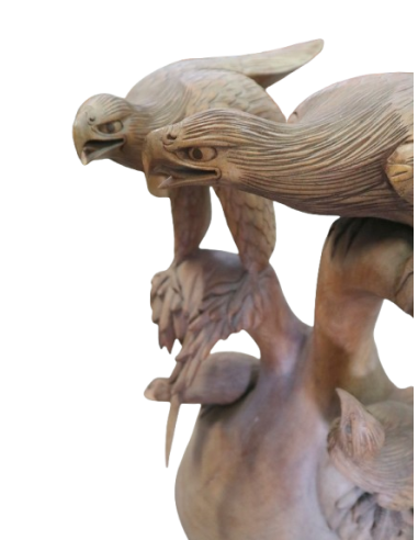 Tavolino Scultura in Teak con Aquile Intagliate...