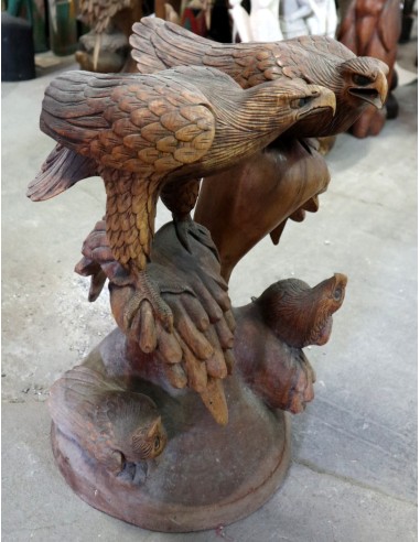 Tavolino Scultura in Teak con Aquile Intagliate...