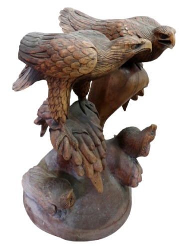 Tavolino Scultura in Teak con Aquile Intagliate...