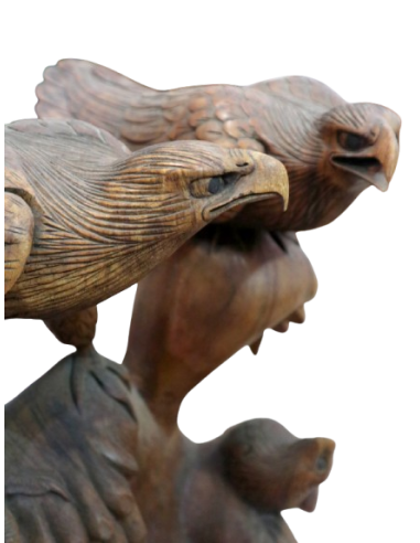 Tavolino Scultura in Teak con Aquile Intagliate...