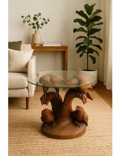 Tavolino Scultura in Teak con Aquile Intagliate – Fatto a... 2