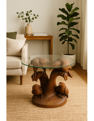 Tavolino Scultura in Teak con Aquile Intagliate...