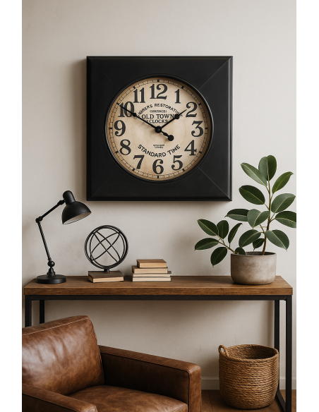 Orologio da Parete Industriale Vintage in Metallo Brunito 60x60cm – Replica d’Epoca