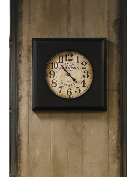 Orologio da Parete Industriale Vintage in Metallo Brunito 60x60cm – Replica d’Epoca