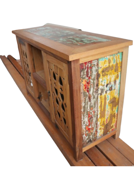 Mobile in legno di recupero da imbarcazioni indonesiane – 120x45x80h – Stile etnico e artigianale unico