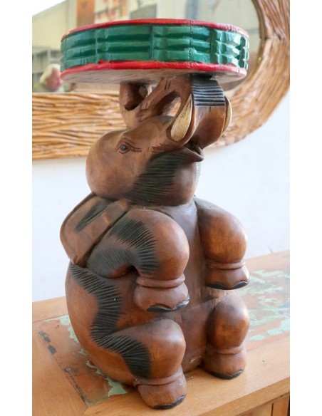 Tavolino da Caffè Thailandese in Legno Massello – Intaglio Elefante – Fatto e Dipinto a Mano – Ø 28 cm x H 51 cm