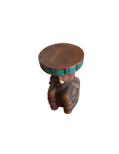 Tavolino da Caffè Thailandese in Legno Massello – Intaglio Elefante – Fatto e Dipinto a Mano – Ø 28 cm x H 51 cm