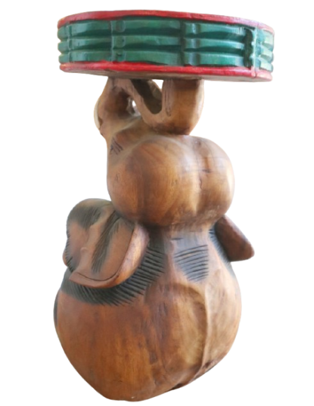 Tavolino da Caffè Thailandese in Legno Massello – Intaglio Elefante – Fatto e Dipinto a Mano – Ø 28 cm x H 51 cm