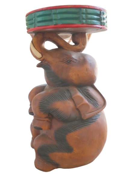 Tavolino da Caffè Thailandese in Legno Massello – Intaglio Elefante – Fatto e Dipinto a Mano – Ø 28 cm x H 51 cm