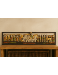 Pannello in Legno Scolpito a Mano – Corteo con Elefante –...