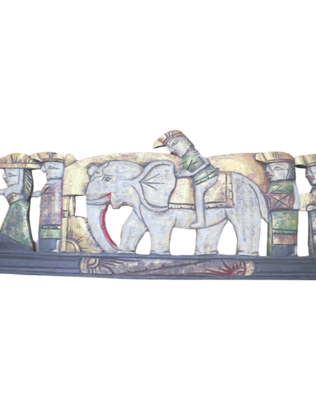 Pannello in Legno Scolpito a Mano – Corteo con Elefante – Indonesia – 150x30 cm – Pezzo Unico Artigianale