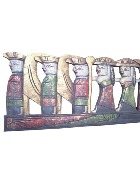 Pannello in Legno Scolpito a Mano – Corteo con Elefante – Indonesia – 150x30 cm – Pezzo Unico Artigianale