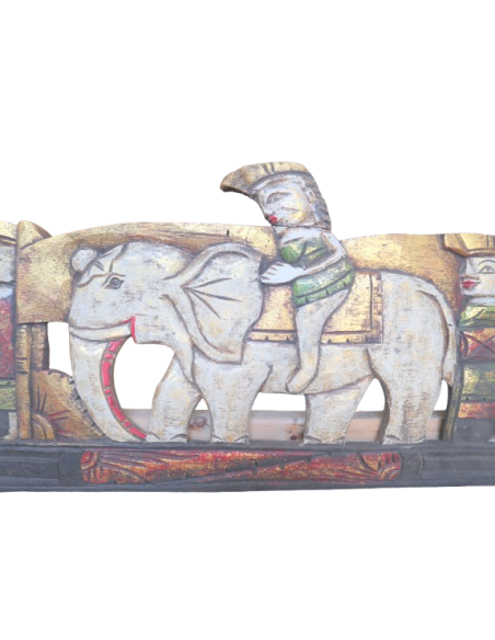 Pannello in Legno Scolpito a Mano – Corteo con Elefante – Indonesia – 150x30 cm – Pezzo Unico Artigianale
