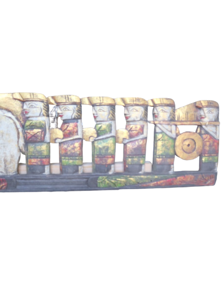 Pannello in Legno Scolpito a Mano – Corteo con Elefante – Indonesia – 150x30 cm – Pezzo Unico Artigianale