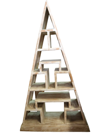 Libreria piramidale in teak massello 100x35x179h – Scaffale design etnico artigianale fatto a mano in Indonesia
