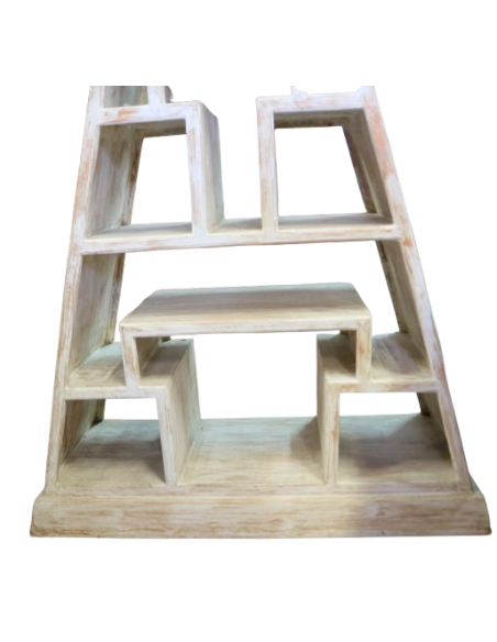 Libreria piramidale in teak massello 100x35x179h – Scaffale design etnico artigianale fatto a mano in Indonesia