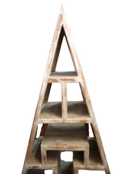 Libreria piramidale in teak massello 100x35x179h – Scaffale design etnico artigianale fatto a mano in Indonesia