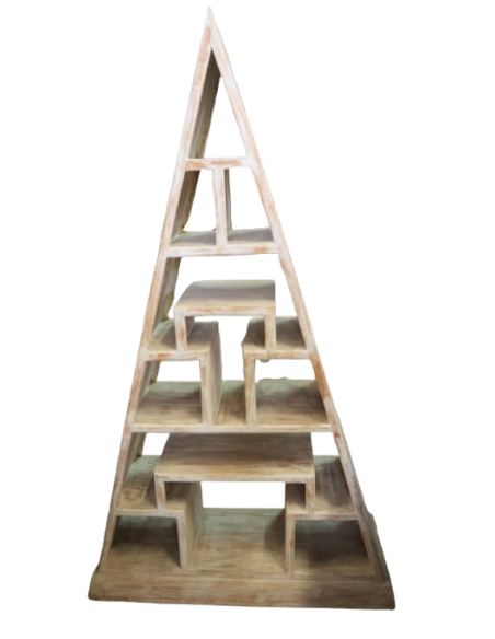Libreria piramidale in teak massello 100x35x179h – Scaffale design etnico artigianale fatto a mano in Indonesia