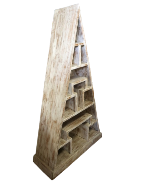 Libreria piramidale in teak massello 100x35x179h – Scaffale design etnico artigianale fatto a mano in Indonesia