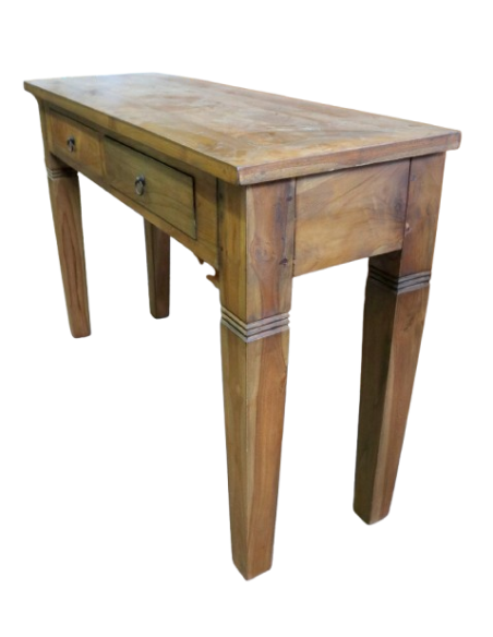 Consolle in teak massello 120x40x80h – Mobile etnico artigianale con 2 cassetti, fatto a mano in Indonesia