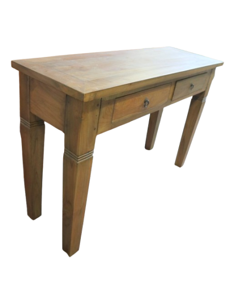 Consolle in teak massello 120x40x80h – Mobile etnico artigianale con 2 cassetti, fatto a mano in Indonesia