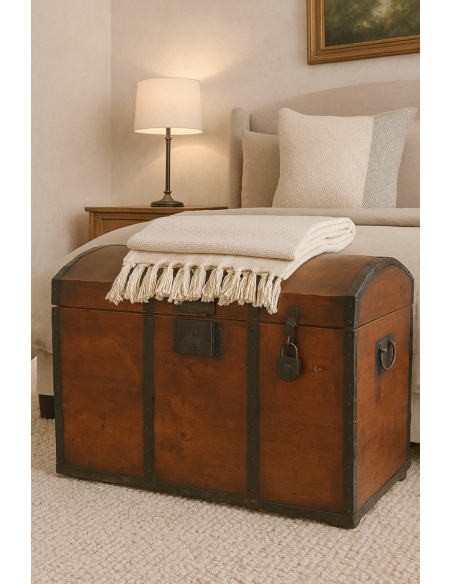 Baule Antico in Legno con Rinforzi in Ferro – Porta Munizioni Fine ‘800 cassapanca cm 99x54x64h