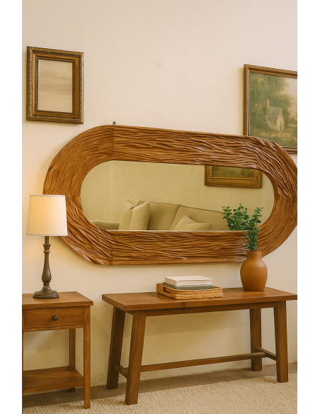 Specchio ovale in teak massello 180x81 cm – Cornice artigianale