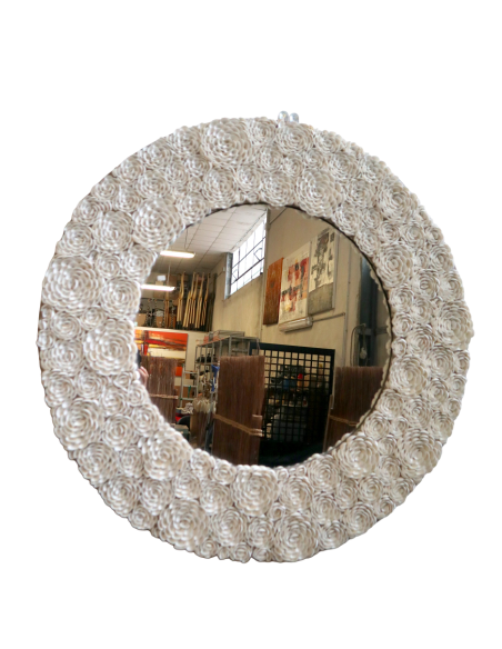 Specchio rotondo in conchiglie naturali Ø100 cm – Eleganza marina per i tuoi ambienti