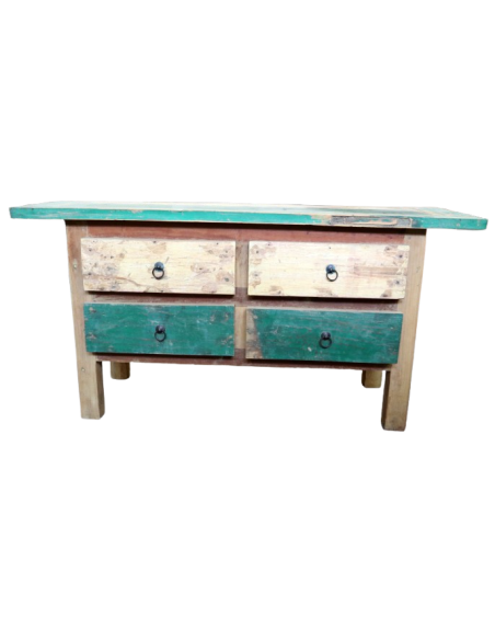 Porta TV in Legno Riciclato – Artigianato Indonesiano Unico, Stile Rustico Vintage, 120x40x60 cm – Handmade Eco Sostenibile