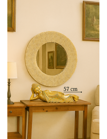 Buddha Thai Sdraiato in Foglia Oro e Specchietti – Scultura Artigianale 57x16x22 cm
